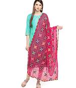 magenta  Fulkari Work Dupatta On Chiffon