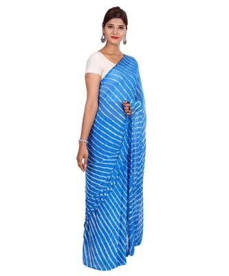 blue plain chiffon saree with blouse 3