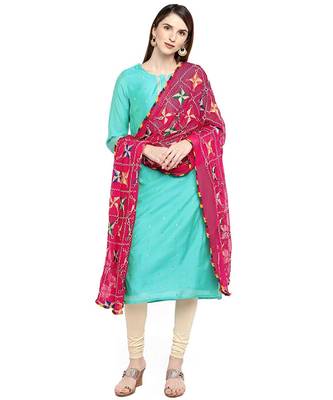 magenta  Fulkari Work Dupatta On Chiffon 2
