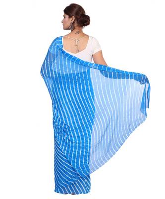 blue plain chiffon saree with blouse 4