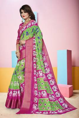 Light Green Printed Cotton Poly Saree With Blouse 3