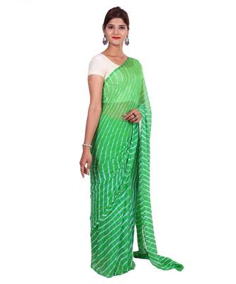 green plain chiffon saree with blouse 3