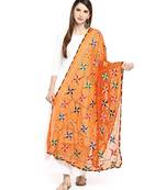 orange  Fulkari Work Dupatta On Chiffon