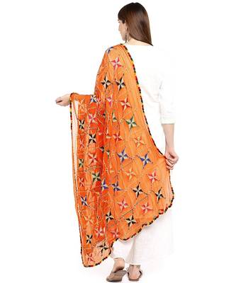 orange  Fulkari Work Dupatta On Chiffon 4