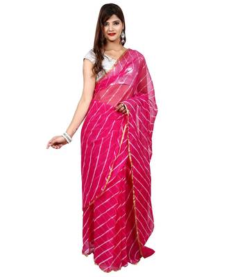 pink plain chiffon saree with blouse 1