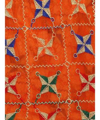 orange  Fulkari Work Dupatta On Chiffon 5