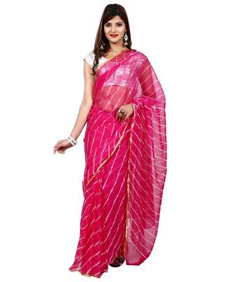 pink plain chiffon saree with blouse 2
