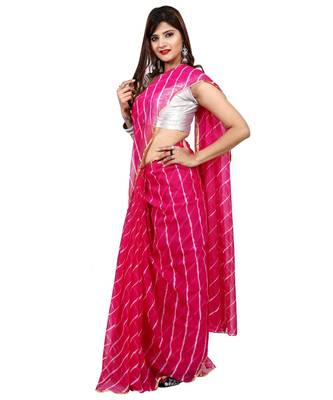 pink plain chiffon saree with blouse 3