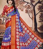 Royal Blue Printed Cotton Poly Saree With Blouse