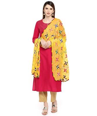 yellow  Fulkari Work Dupatta On Chiffon 2