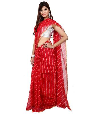 red plain chiffon saree with blouse 1