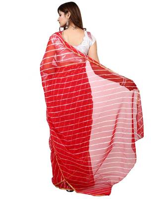 red plain chiffon saree with blouse 4