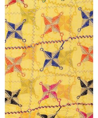 yellow  Fulkari Work Dupatta On Chiffon 5
