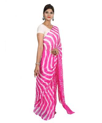 pink plain chiffon saree with blouse 1