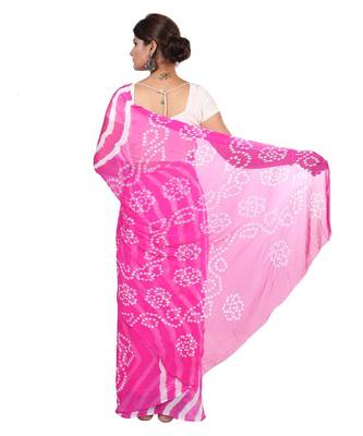 pink plain chiffon saree with blouse 2