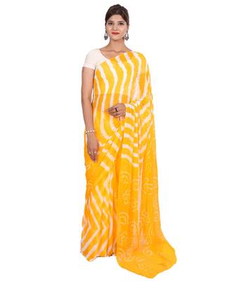 yellow plain chiffon saree with blouse 1