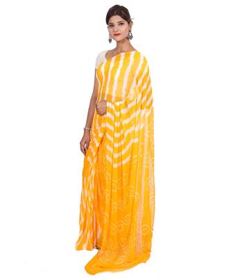 yellow plain chiffon saree with blouse 2