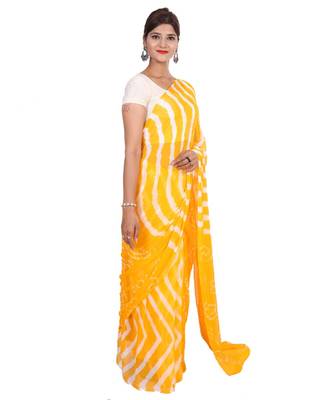 yellow plain chiffon saree with blouse 3