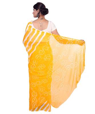 yellow plain chiffon saree with blouse 4
