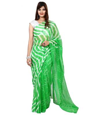 green plain chiffon saree with blouse 1