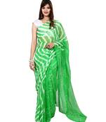 green plain chiffon saree with blouse