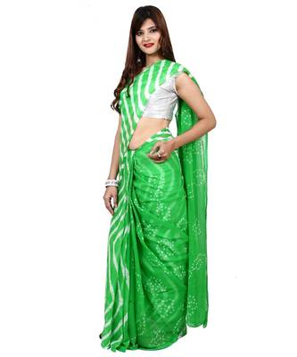 green plain chiffon saree with blouse 2
