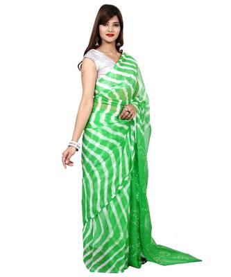 green plain chiffon saree with blouse 3