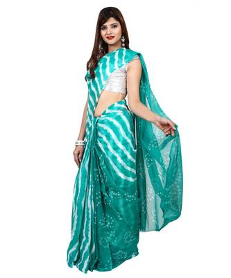 blue plain chiffon saree with blouse 2