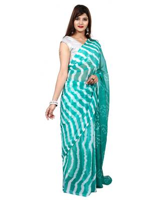 blue plain chiffon saree with blouse 3