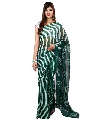 green plain chiffon saree with blouse 1