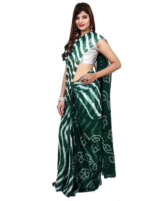 green plain chiffon saree with blouse 2
