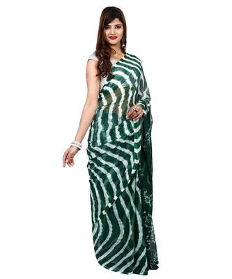 green plain chiffon saree with blouse 3