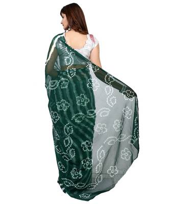 green plain chiffon saree with blouse 4