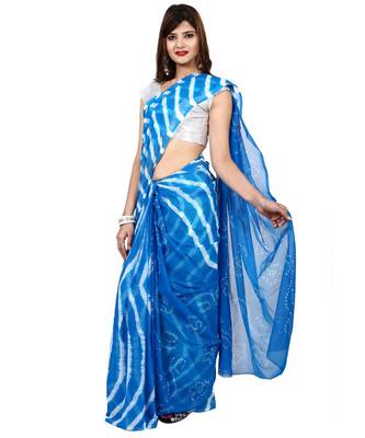 blue plain chiffon saree with blouse 2