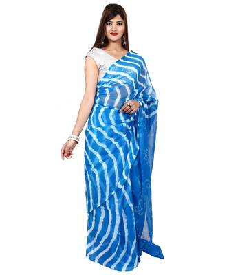 blue plain chiffon saree with blouse 3