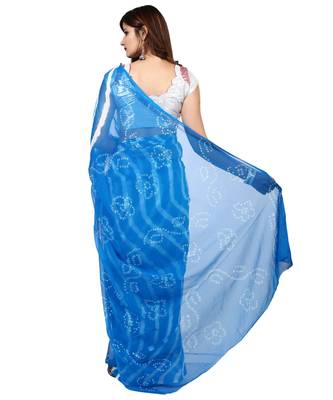 blue plain chiffon saree with blouse 4