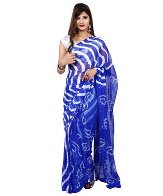 blue plain chiffon saree with blouse 1