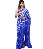 blue plain chiffon saree with blouse