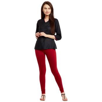 Maroon plain cotton leggings 1