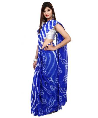 blue plain chiffon saree with blouse 2