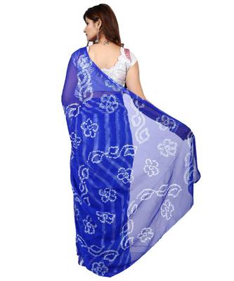 blue plain chiffon saree with blouse 4