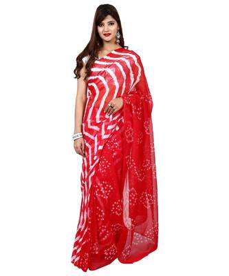 red plain chiffon saree with blouse 1