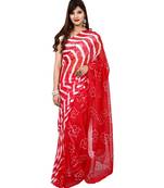 red plain chiffon saree with blouse