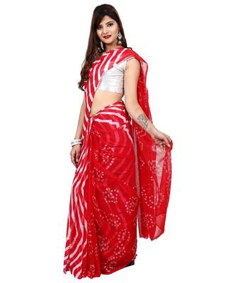 red plain chiffon saree with blouse 2