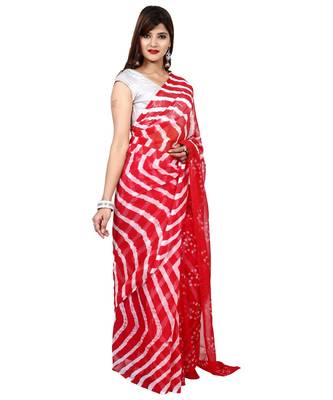 red plain chiffon saree with blouse 3