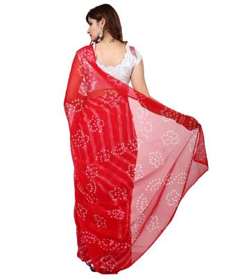 red plain chiffon saree with blouse 4