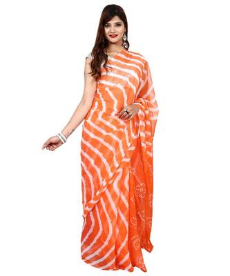 orange plain chiffon saree with blouse 1