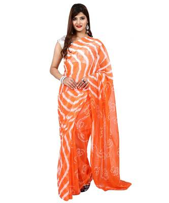 orange plain chiffon saree with blouse 3