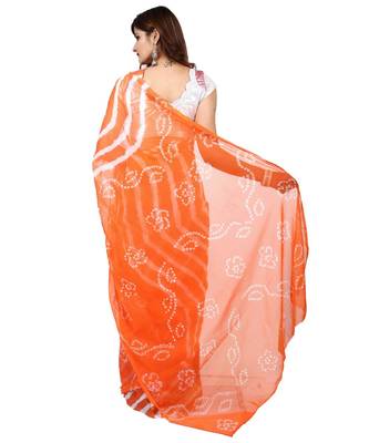 orange plain chiffon saree with blouse 4