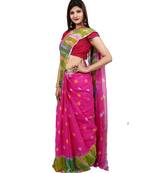 pink plain chiffon saree with blouse